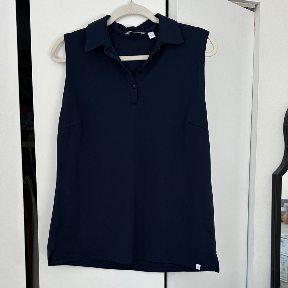 Navy Sleeveless golf Polo Top